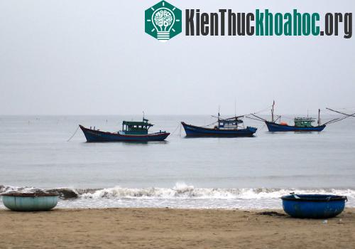Tuy nhiên nhiều tàu thuyền vẫn neo đậu tạm bợ ngoài biển. (Ảnh: Nguyễn Đông.)