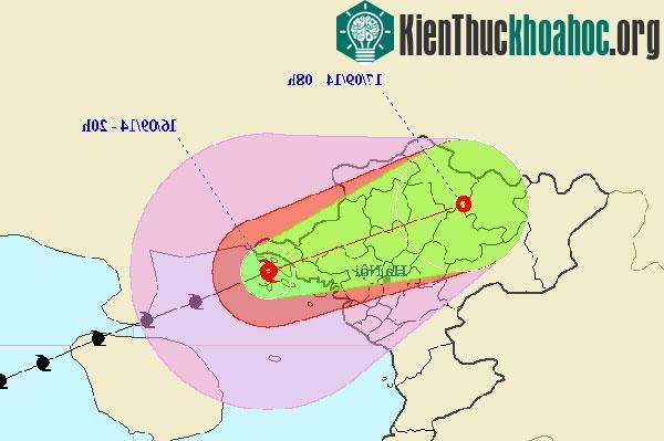 Đường đi và vị trí cơn bão lúc 20h ngày 16/9. (Nguồn: Trung tâm Dự báo Khí tượng thuỷ văn Trung ương)