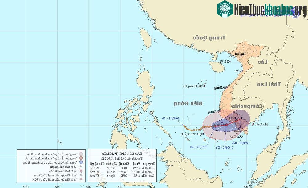 Vị trí và đường đi của cơn bão