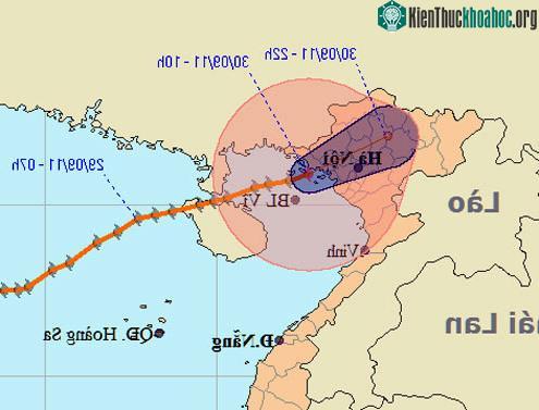 Dự báo đường đi và khu vực ảnh hưởng của bão. (Ảnh: NCHMF)