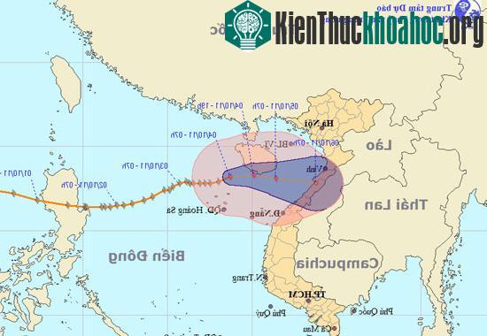 Vị trí và hướng đi của cơn bão. (Click vào ảnh để xem kích cỡ lớn hơn)