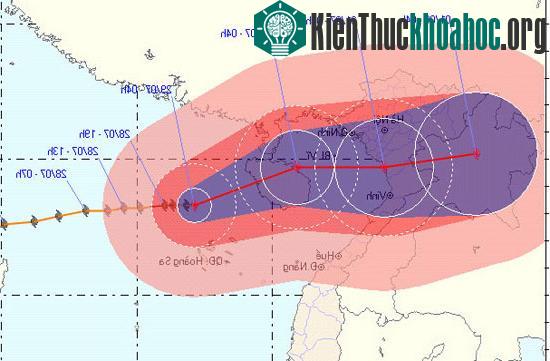 Đường đi và vị trí cơn bão. (Ảnh NCHMF)