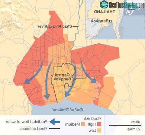 Sơ đồ lũ lụt ở Bangkok, Thái Lan. (Đồ họa: BBC)