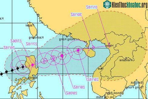 Dự kiến đường đi của cơ quan khí tượng hải quân Mỹ.