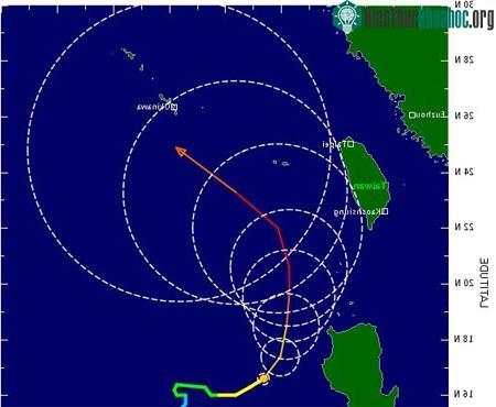 Đường di chuyển dự kiến của siêu bão Nanmadol. (Đồ họa: Whatsonxiamen)