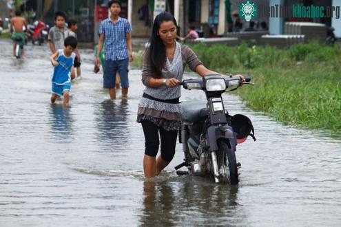 Do đường ngập, nhiều xe máy bị chết máy.