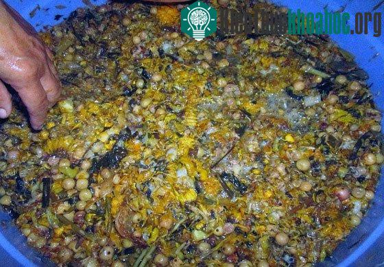 Nguyên liệu để chế biến rác thải thành dung dịch tẩy rửa gồm có rác thực vật, nước, đường và các thùng nhựa.