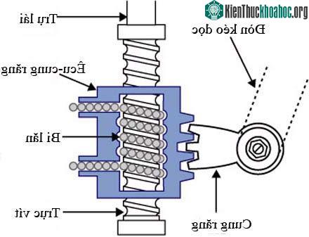 Hình 7: Cơ cấu lái trục vít-êcu-bi-cung răng