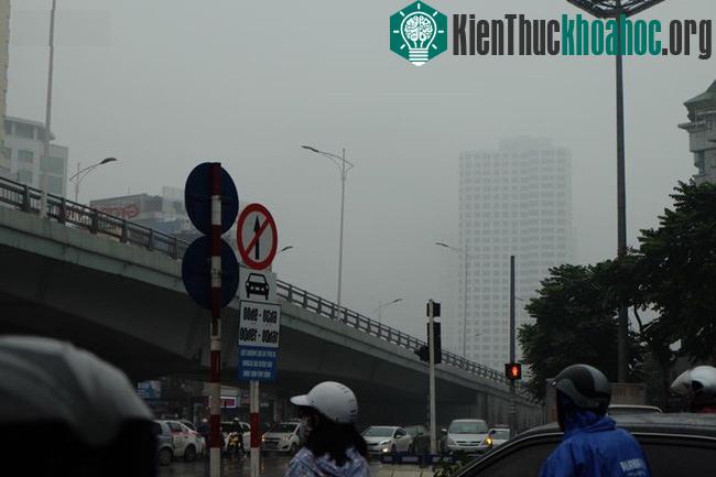 Nhiều tòa nhà cao tầng chìm sâu trong lớp sương mù.