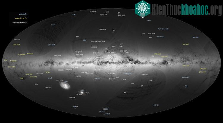 Bản đồ ghi chú vị trí, hình dạng và các ngôi sao, chòm sao tồn tại trong thiên hà Milky Way