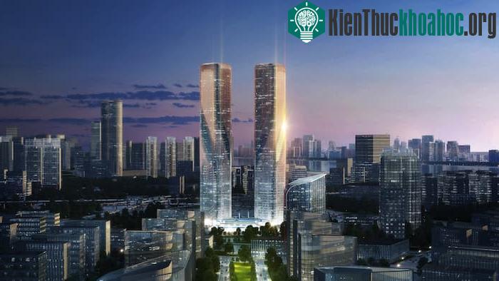 Các toà tháp trang bị những tấm kính thủy tinh nhiều màu sắc, khúc xạ ánh sáng theo cách khác nhau.
