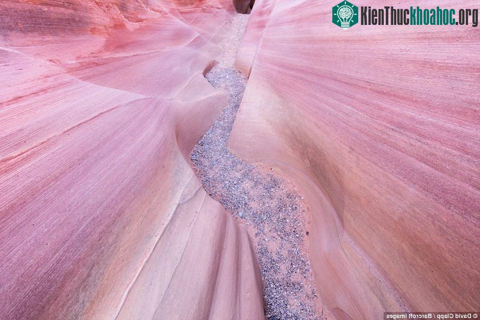 Một rãnh nhỏ ở công viên quốc gia Valley of Fire, Nevada, có những dải màu hồng tạo cảm giác như đang di chuyển qua không gian.