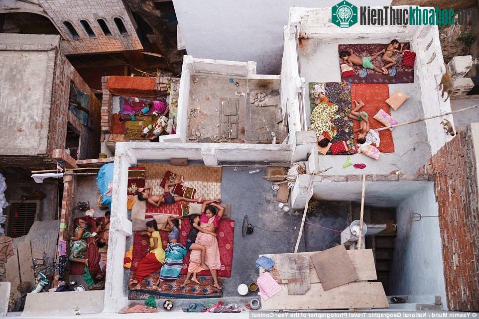 Bức ảnh có tên "Giấc mơ trên sân thượng" này được chụp tại Varanasi (Ấn Độ) lúc 5h30. Tác giả trèo 7 cầu thang để tới được sân thượng ngắm hoàng hôn trên sông Hằng. Khi mặt trời mọc, anh ...