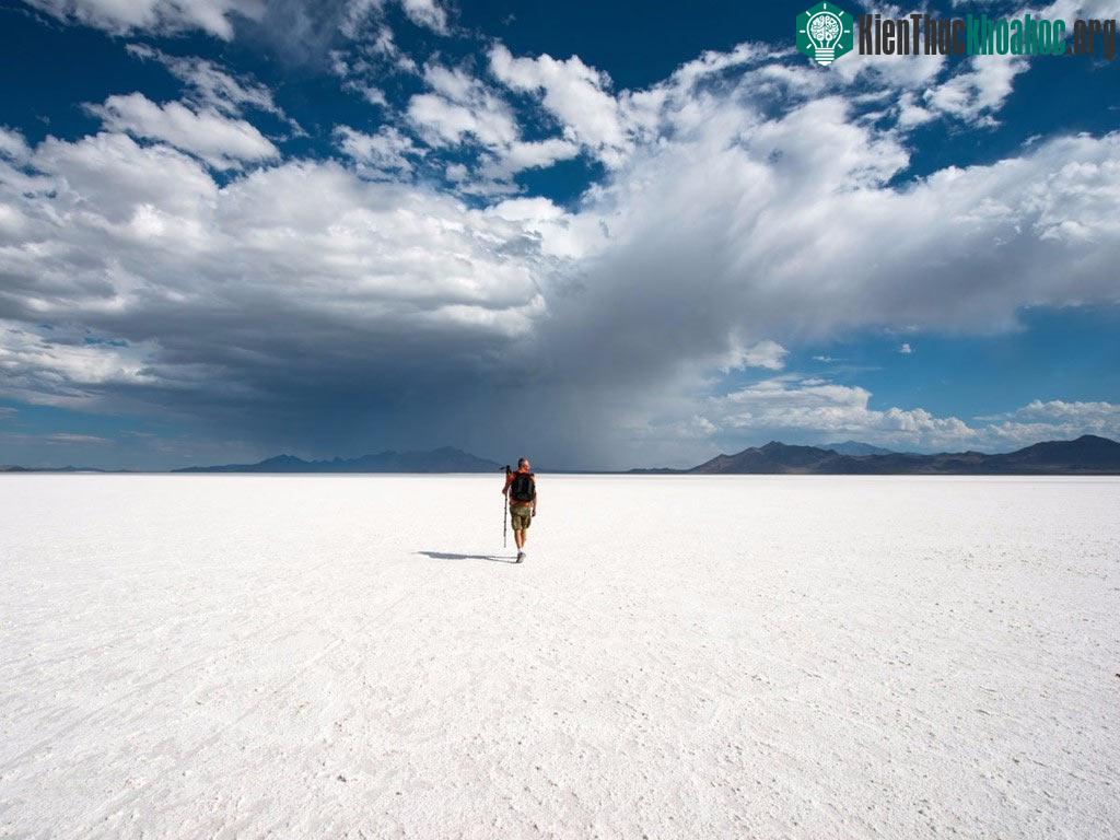 Đồng bằng muối Bonneville ở Utah trải rộng hơn 120 km2, hình thành từ các quặng muối còn lại sau khi hồ Bonneville khô nước.