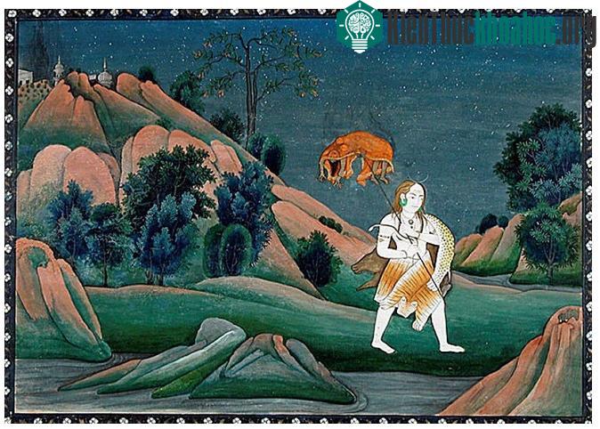 Thần Shiva mang xác Sati cắm trên đầu đinh ba. (Ảnh: Public Domain).