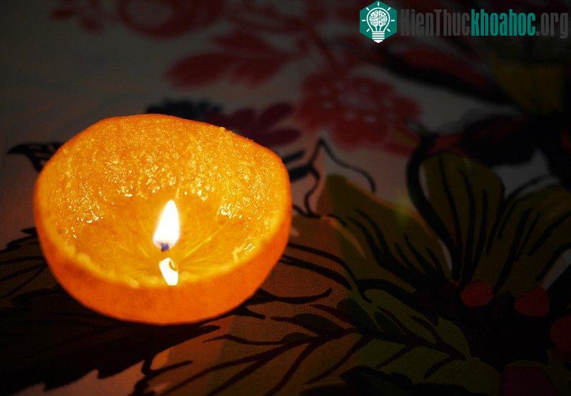 Một công đôi chuyện, cam để ăn và vỏ cam để làm một chiếc chân nến.