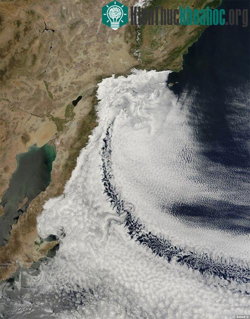 Áng mây trắng huyền ảo ngoài khơi California. (Ảnh chụp bởi vệ tinh Terra của NASA vào ngày 14/4)