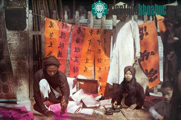 Cảnh cho chữ, viết đối ngày Tết.