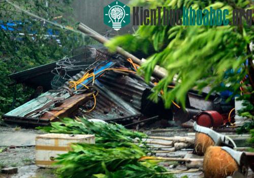 Một căn nhà lá bị sập hoàn toàn.