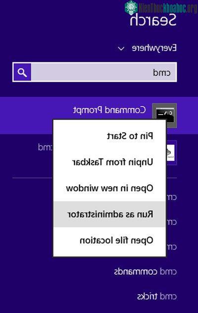 Nhập "cmd" vào hộp Search program and files