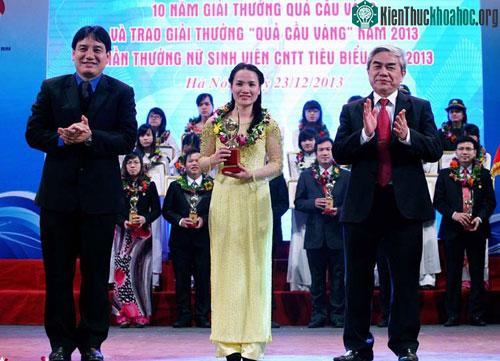 Bí thư thứ nhất Trung ương Đoàn Nguyễn Đắc Vinh và Bộ trưởng KH&CN Nguyễn Quân trao giải thưởng cho các cá nhân xuất sắc. (Ảnh: H.T)