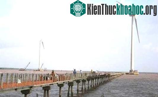 Các tua-bin trên biển thuộc Nhà máy điện gió Bạc Liêu. (Ảnh: Bùi Sĩ Hoa)