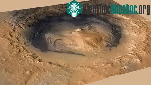 Vị trí hạ cánh của tàu Tò mò (chấm màu xanh) tại khu vực miệng núi lửa Gale Crater trên sao Hỏa - (Ảnh: NASA/JPL-CALTECH/ESA)