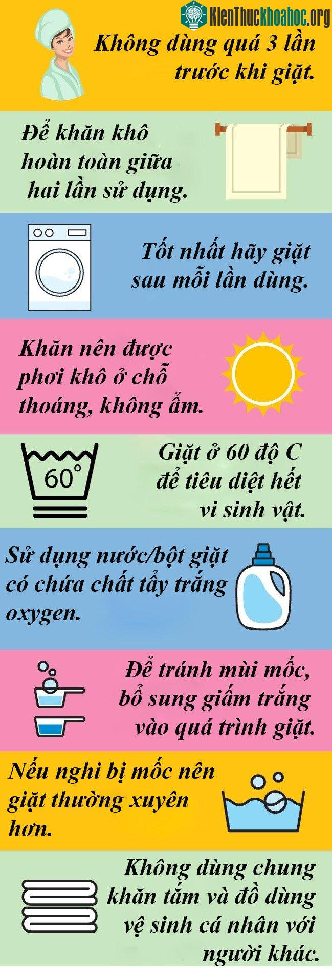 Nên giặt khăn tắm ở 600C để tiêu diệt hết vi sinh vật.