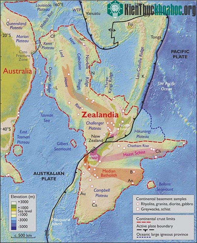 Bản đồ lục địa Zealandia. (Ảnh: geosociety.org).,Bản đồ đơn giản của các mảng kiến tạo và lục địa của Trái Đất, bao gồm cả Zealandia.