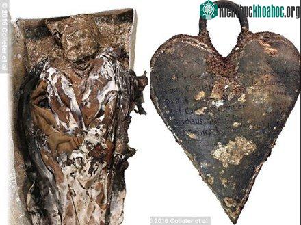 Hài cốt bà Louise và chiếc hộp chứa trái tim của người chồng.