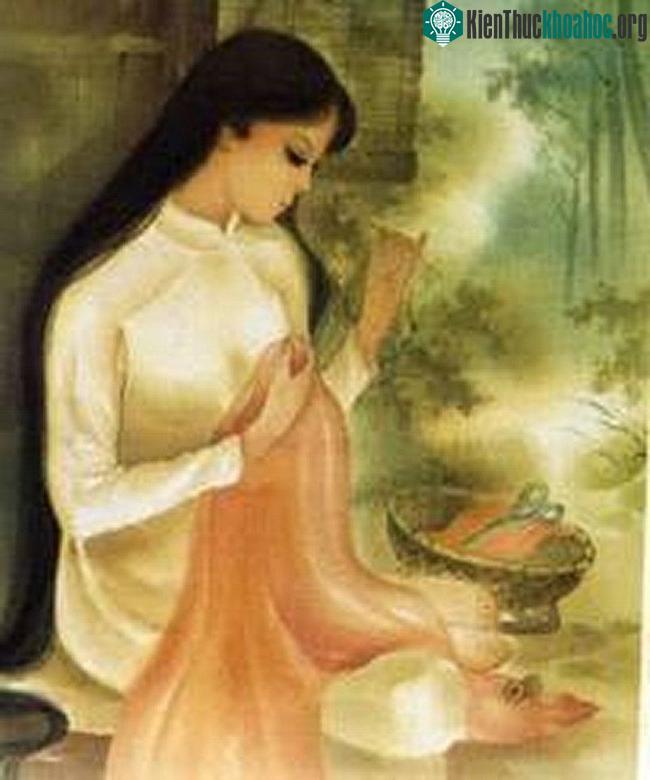 Nàng Bân đan áo cho chồng.