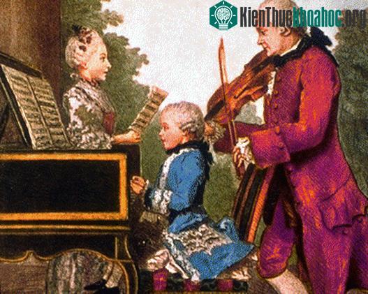 Cha Leopol, chị gái Nannerl và cậu bé Mozart.