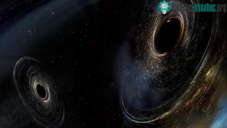 Đồ họa hai hố đen sáp nhập. (Ảnh: LIGO).