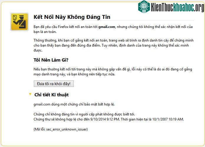 Lỗi không vào được Gmail trên Firefox.