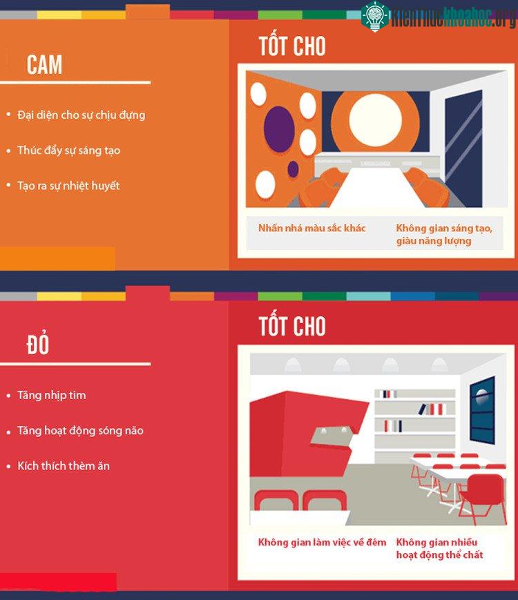 Màu cam thúc đẩy sự sáng tạo, màu đỏ làm tăng hoạt động sóng não.