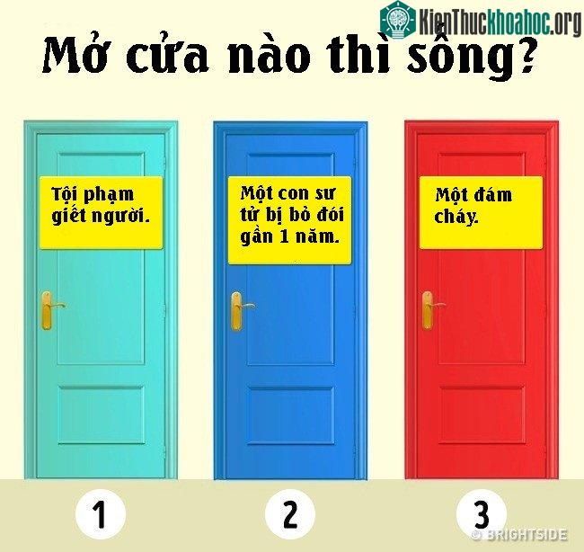 4. Một thanh niên vô tình bị kết án tử hình. Tuy nhiên, đức vua cho anh 1 cơ hội sống sót, bằng cách mở một trong 3 cánh cửa dưới đây.