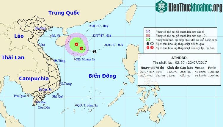 Vị trí và đường đi của áp thấp nhiệt đới.