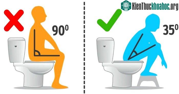 Tư thế đi vệ sinh sai cách (bên trái) và đúng cách (bên phải).
