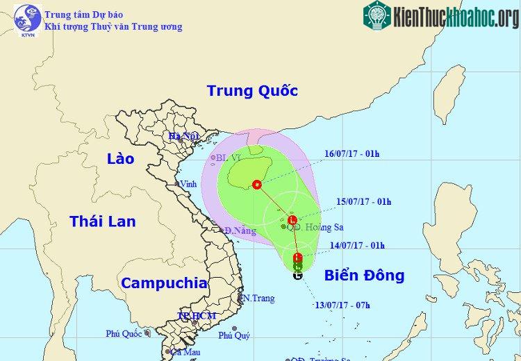 Ảnh đường đi và vị trí vùng áp thấp. (Ảnh: nchmf).