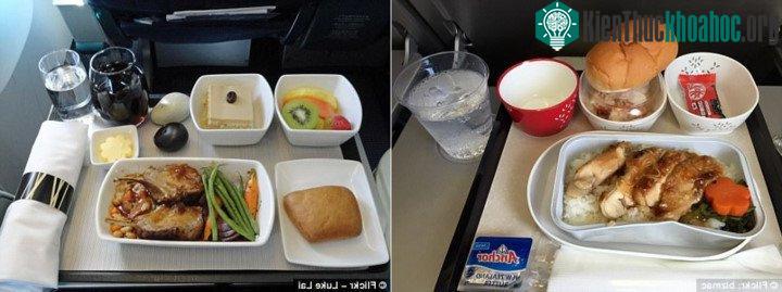 Phần ăn ở khoang thương gia và khoang phổ thông không quá khác biệt.