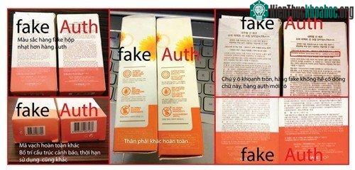 Ở trên bao bì của mỹ phẩm giả, có thể nhìn thấy nhiều kiểu trình bày in ấn không rõ ràng nổi bật.