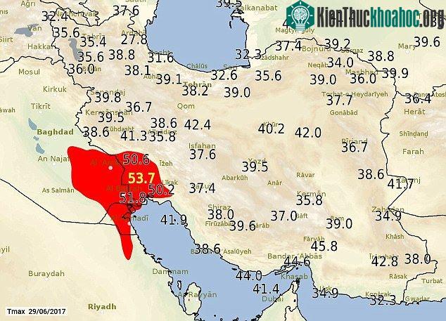 Nhiệt độ ở Iran lên tới 53,4 độ C.