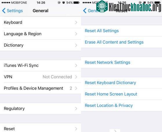 Hướng dẫn làm mới kết nối mạng trên iOS.