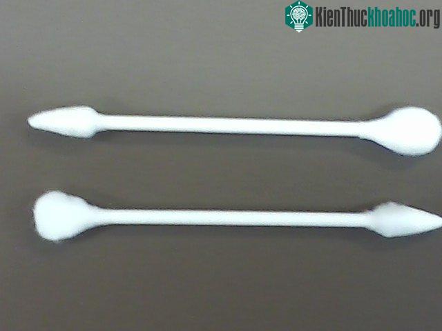 Tăm bông có một đầu nhọn, một đầu tròn.