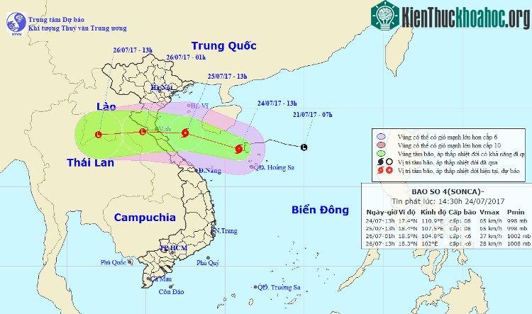 Vị trí và hướng đi của bão số 4.