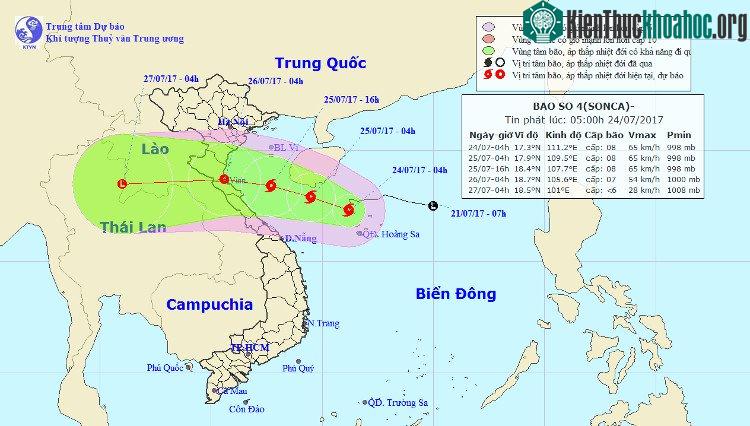 Vị trí và hướng đi của bão số 4.