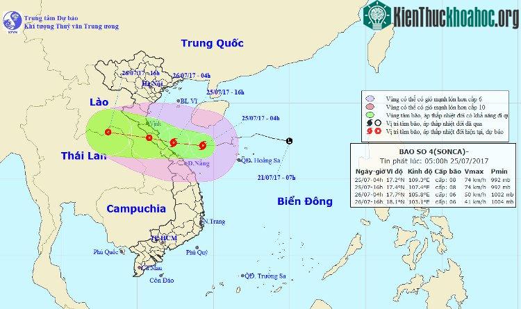 Vị trí và đường đi của bão số 4.