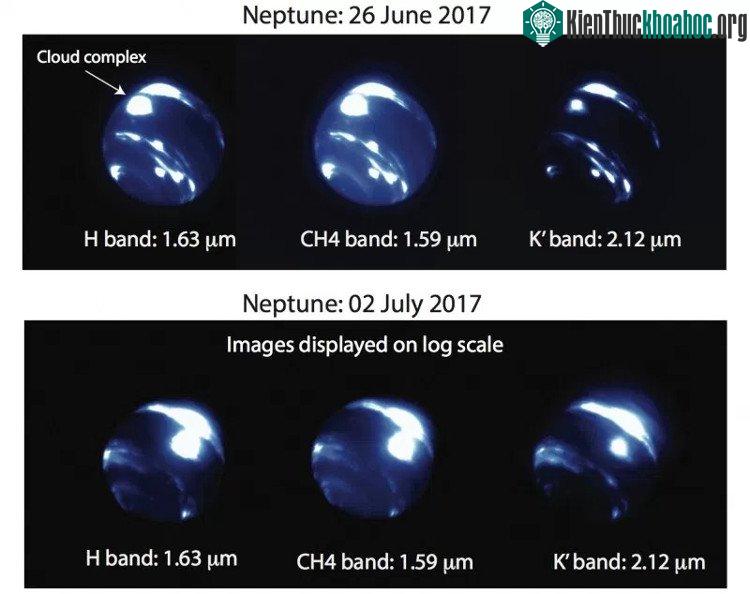 Các nhà nghiên cứu quan sát Sao Hải Vương ở Đài Quan sát Keck và tìm thấy một đám mây bão khổng lồ, phát sáng ở vùng xích đạo hành tinh này. Độ sáng của nó tăng dần qua từng ngày. (Hình ảnh: N. Mol...
