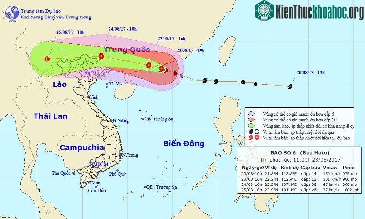 Vị trí và hướng di chuyển của bão số 6. (Ảnh Trung tâm Dự báo KTTVTƯ).