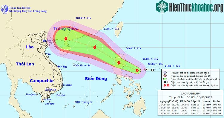 Vị trí và hướng đi của bão Pakhar. (Ảnh: NCHMF).